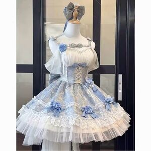 NEW Sweet Harajuku Lolita Blue and White Costume Dress